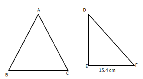 $ \vartriangle ABC\sim\vartriangle DEF $ and their areas are respectively $ 64~\text{c}{{\text{m}}^{2}} $ and $ 121~\text{c}{{\text{m}}^{2}}. $