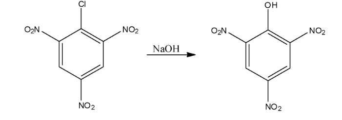 Complete Reaction between 2,4,6-Trinitrochlorobenzene and Sodium hydroxide
