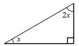 Triangle in which one angle is 90 degrees and unknown angles X and 2X
