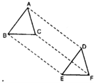 $\Delta {\text{ABC}}$ and and . Vertices ${\text{A}},{\text{B}}$ and ${\text{C}}$ are joined to vertices D, E and F respectively