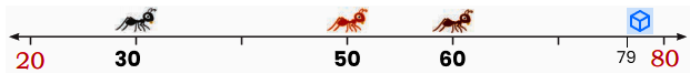 cube on the number 79 in the number line