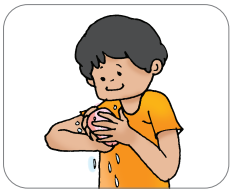 A boy Rubbing hid hand with soap