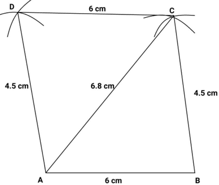 A parallelogram ABCD with AB=6 cm, AC=6.8 cm