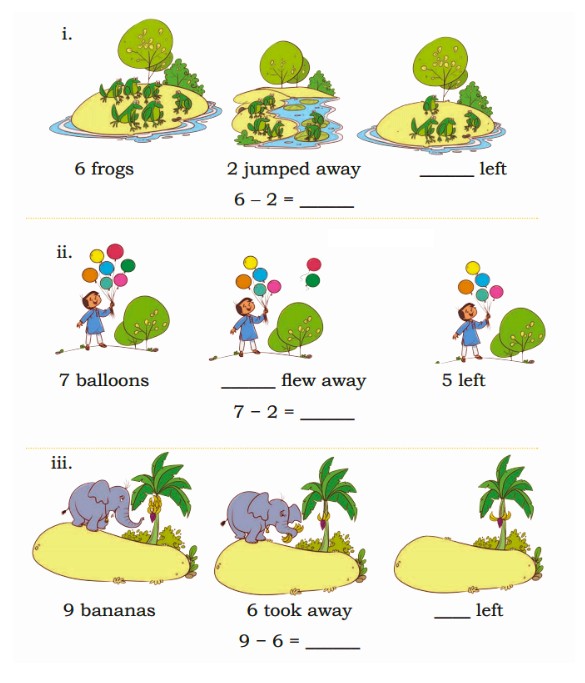 fill the blanks by subtracting the numbers for Class 1 Maths