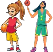 Girls with basketball.