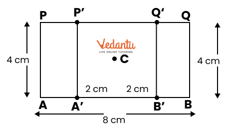 erasing line in rectangle of sides 8 cm and 4 cm