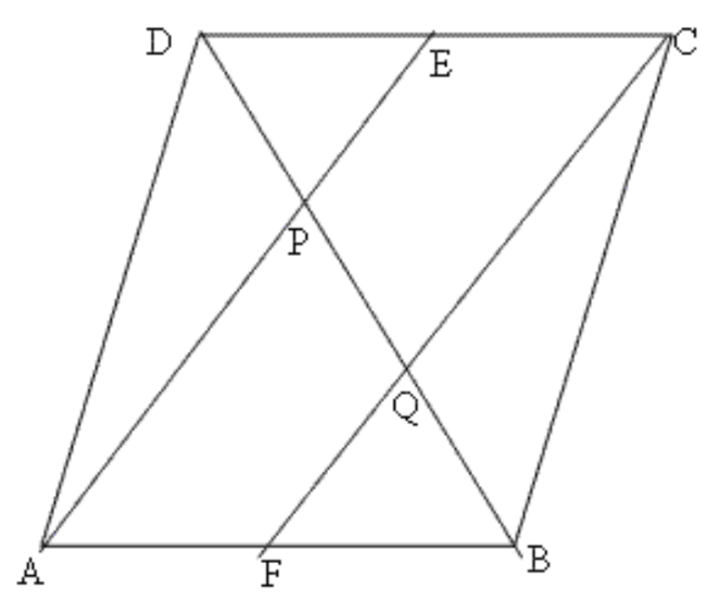 Parallelogram, AF = FB, DE = EC