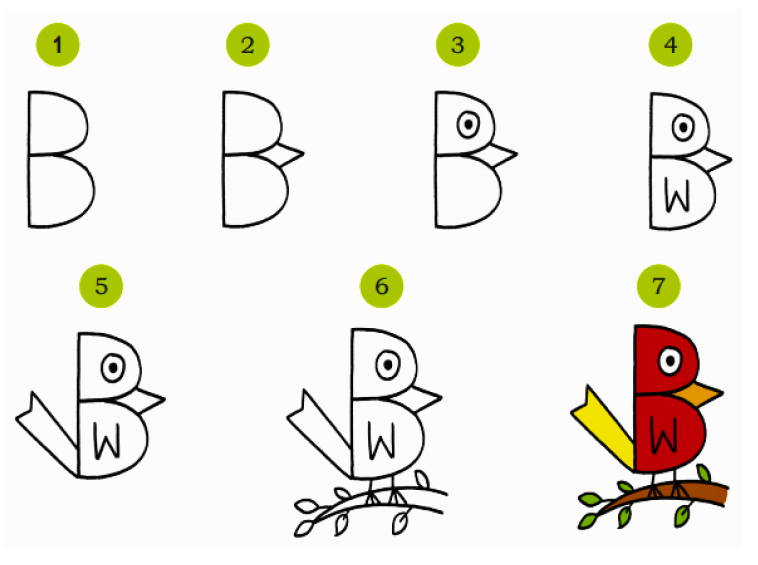 Draw a bird using the letter ‘B’