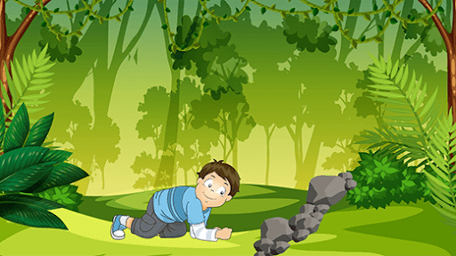 Boy discovering something beneath the rock