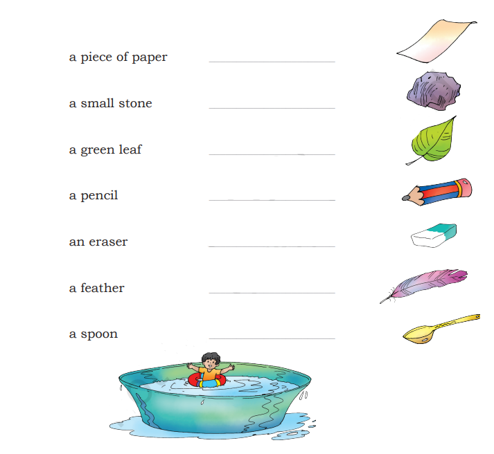 Class 3 Chapter 7 Tick the objects that float and cross the objects that sink.