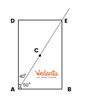 mark dots C and D at angles 50° and 90° (50° + 40°)