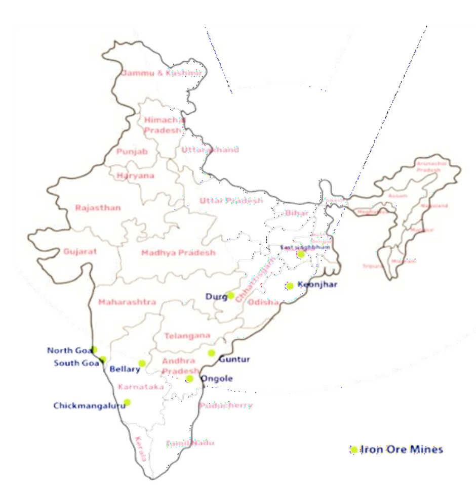 Areas having rich iron ore deposits in India