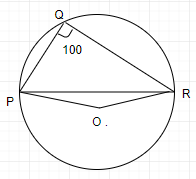 ∠PQR=100∘  , where P,Q, and R are points on a circle with centre O