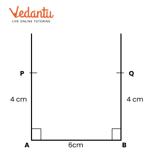 mark point P on the perpendicular line at A such that AP = 4 cm