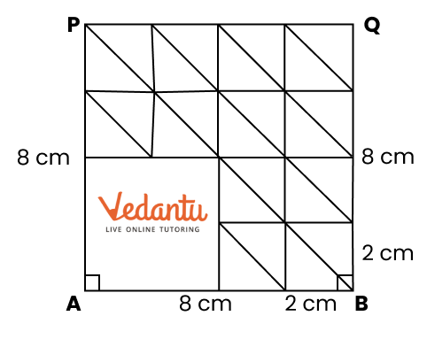 erase the inner sides of four squares to get a square of side 4 cm with one comer at A