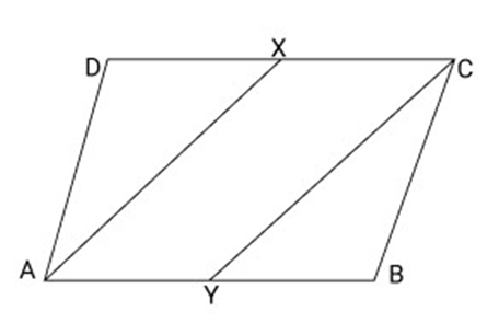 ABCD is a parallelogram. AX and CY bisects angles ${\text{A}}$ and ${\text{C}}$.