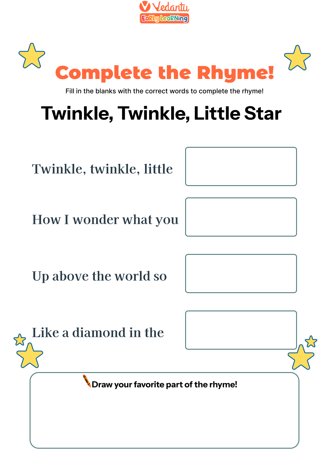 Worksheet 2: Fill in the Blanks for Familiar Rhymes