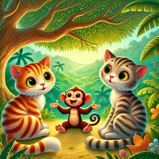 Two Cats and a Monkey