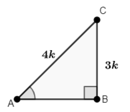A right triangle ABC with AC=4k and BC=3k