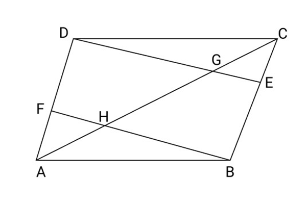 Parallelogram ABCD ${\text{E}}$ and ${\text{F}}$ are the mid-Points of ${\text{BC}}$ and AD respectively.