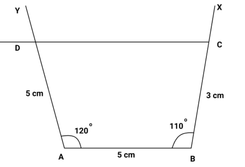 A quadrilateral ABCD with AB=5 cm, BC=3 cm, AD=5 cm