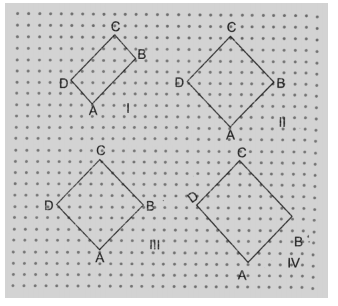 two rotated squares and two rotated rectangles on a dot grid