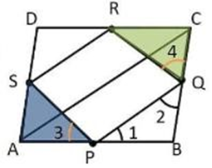 ABCD is a rhombus and P, Q, R, S are mid-points of AB, BC, CD and DA respectively