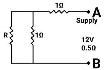 Resistance R ohm and 1 ohm connected in parallel